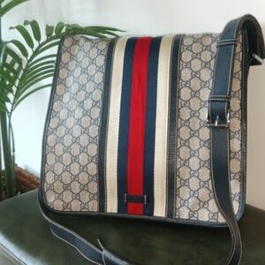 Gucci Beige and Navy Messenger Bag